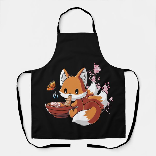 Fox Eating Ramen Ramen Noodle Lovers Fox Themed Apron (Front)