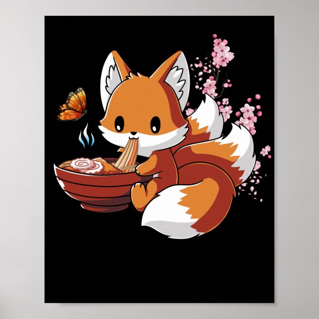 Fox Eating Ramen Ramen Noodle Lovers Fox Themed Poster (Front)