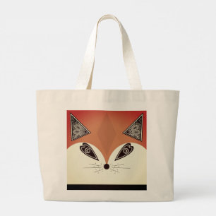 Fox face abstract modern design animal zoo pet ora large tote bag