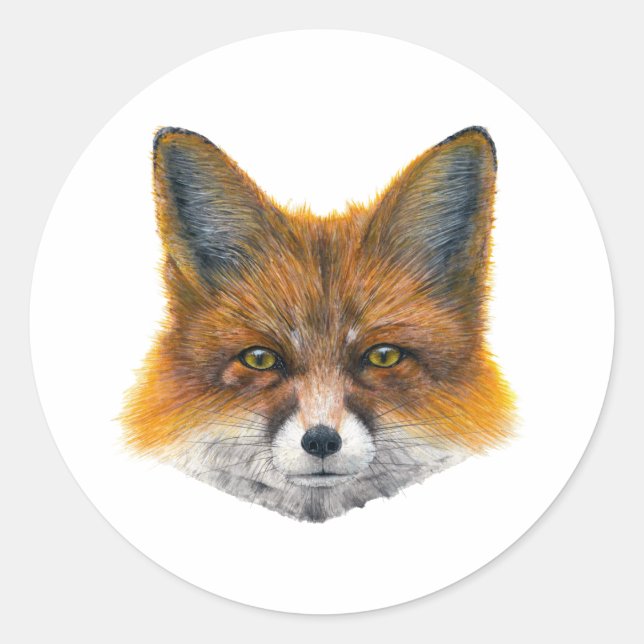 Fox face - Painting in acrylic Classic Round Sticker (Front)