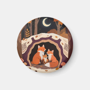 Fox Family Autumn Forest Den Magnet