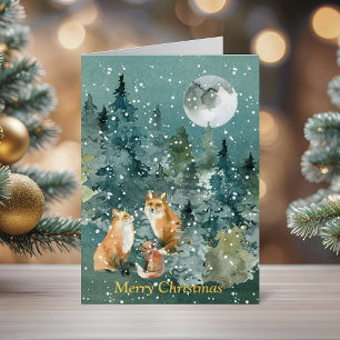 Fox Family Cozy Woodland Christmas Foil Greeting Card