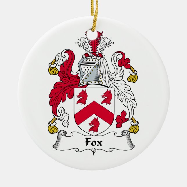 Fox Family Crest Ceramic Tree Decoration (Front)