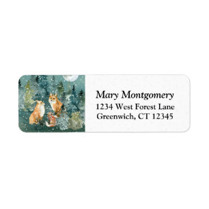 Fox Family Forest Full Moon Snow Return Address Label