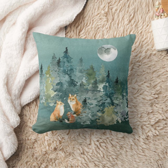 Fox Family in Forest Full Moon Cushion (Blanket)