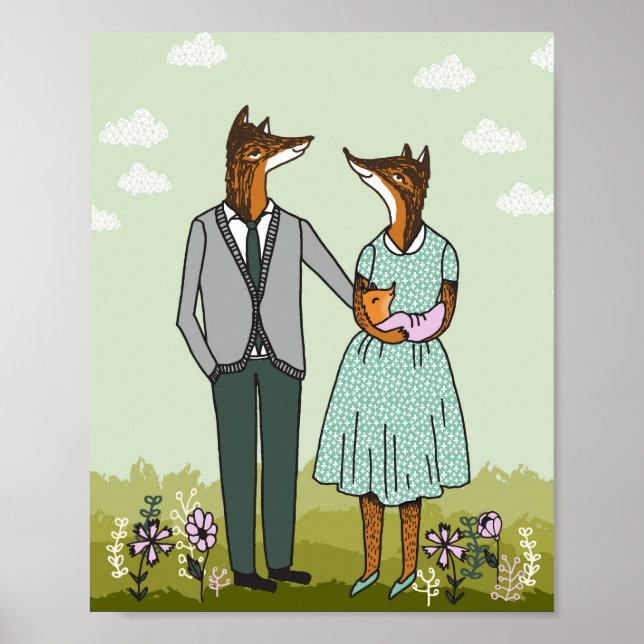 Fox Family - it's a girl baby poster (Front)
