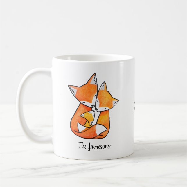 Fox Family mum dad baby Loving family custom Name  Coffee Mug (Left)