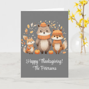Fox Family Pumpkins Happy Thanksgiving Card