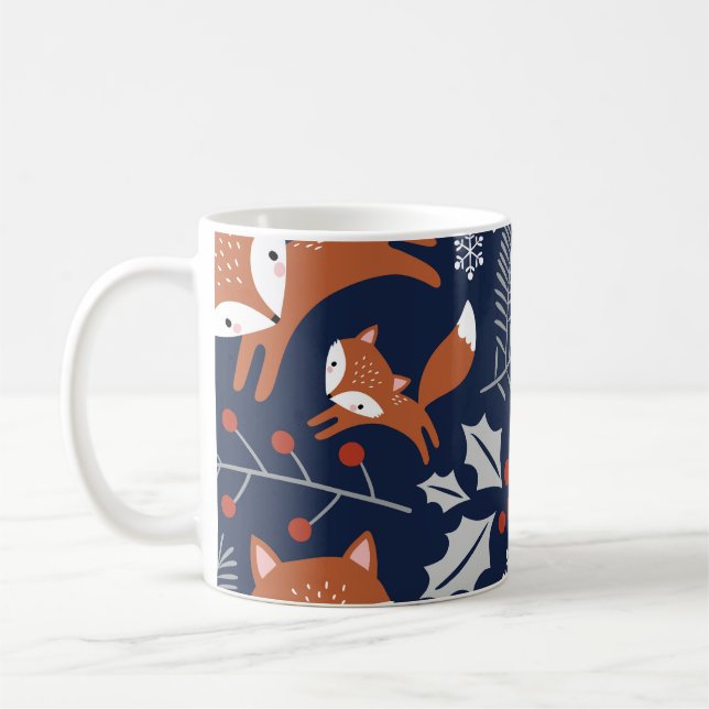 Fox family: vintage seamless pattern. coffee mug (Left)