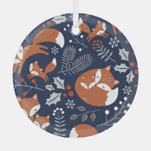 Fox family: vintage seamless pattern. glass tree decoration