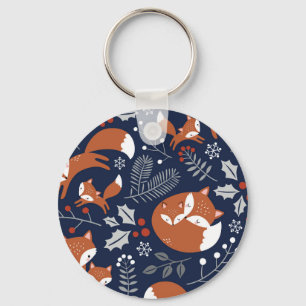 Fox family: vintage seamless pattern. key ring