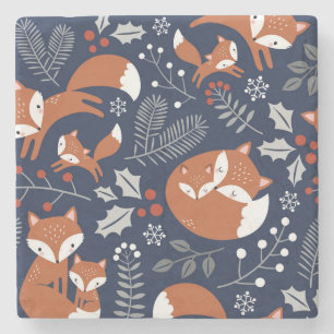 Fox family: vintage seamless pattern. stone coaster