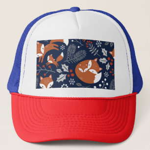 Fox family: vintage seamless pattern. trucker hat