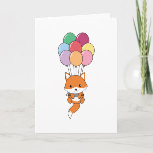 Fox Flies Up With Colourful Balloons Card