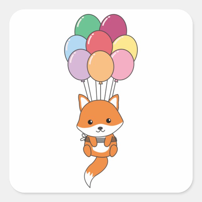 Fox Flies Up With Colourful Balloons Square Sticker (Front)