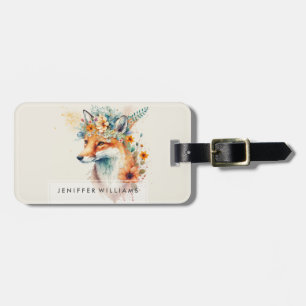 Fox Flower Crown Watercolor Luggage Tag