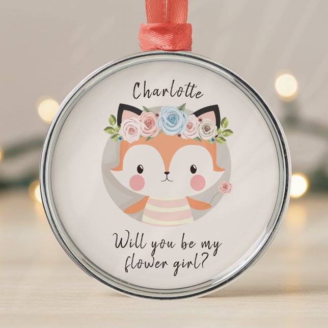 Fox Flower Girl Proposal Card Metal Ornament (Creator Uploaded)
