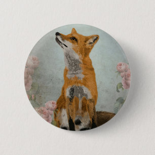 fox, flowers, 6 cm round badge