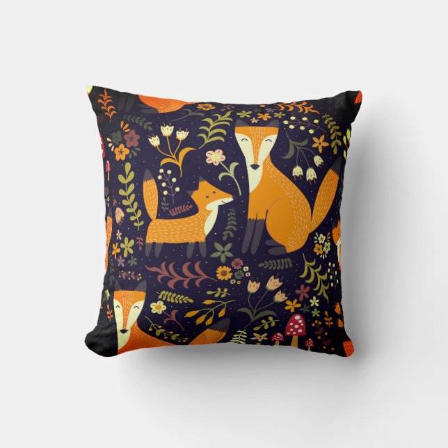 Fox Folk Art Animal Throw Pillow (Front)