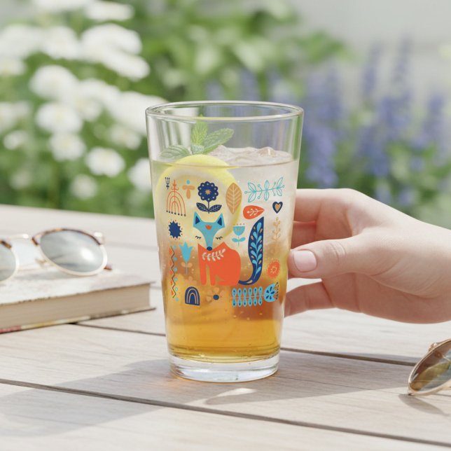 Fox Folk Art Floral Nature Gift Glass (Creator Uploaded)