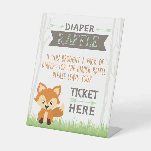 Fox Forest Baby Shower Diaper Raffle Pedestal Sign (Front)