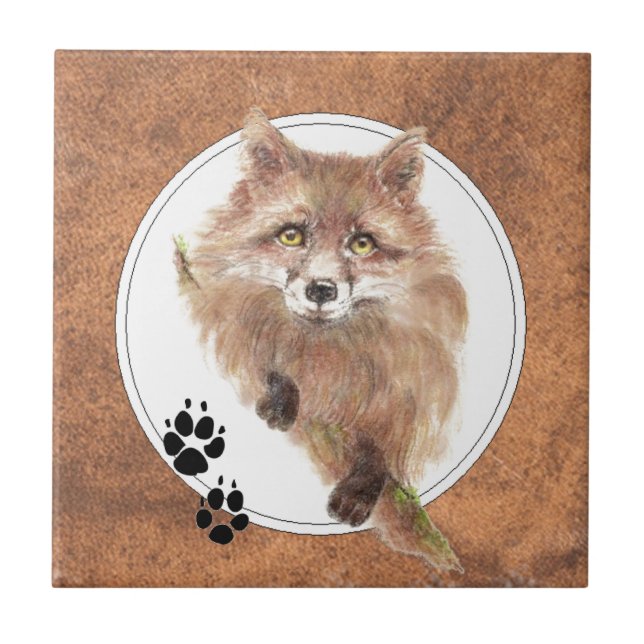 Fox, Foxes,  Animal Tracks, Nature Ceramic Tile (Front)