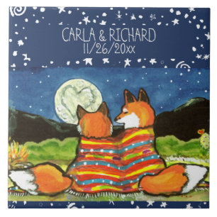 Fox Foxes Love Romantic Wedding Anniversary Custom Ceramic Tile