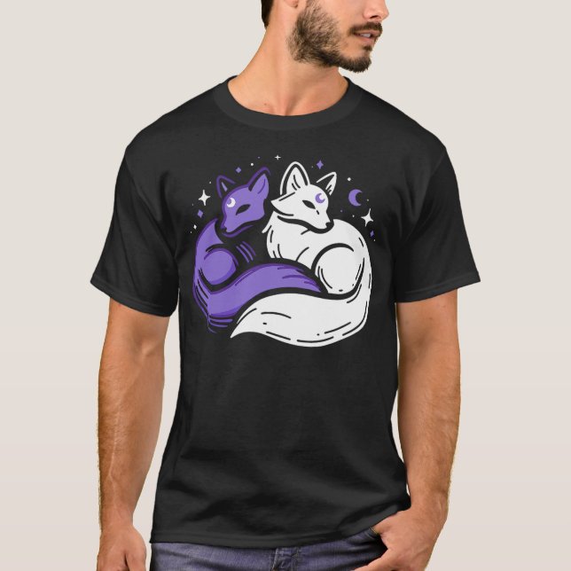 Fox Foxes Night Stars Crescent Moon Spirit Celesti T-Shirt (Front)