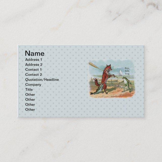 Fox Frog Fishing Antique Illustration Business Card (Front)