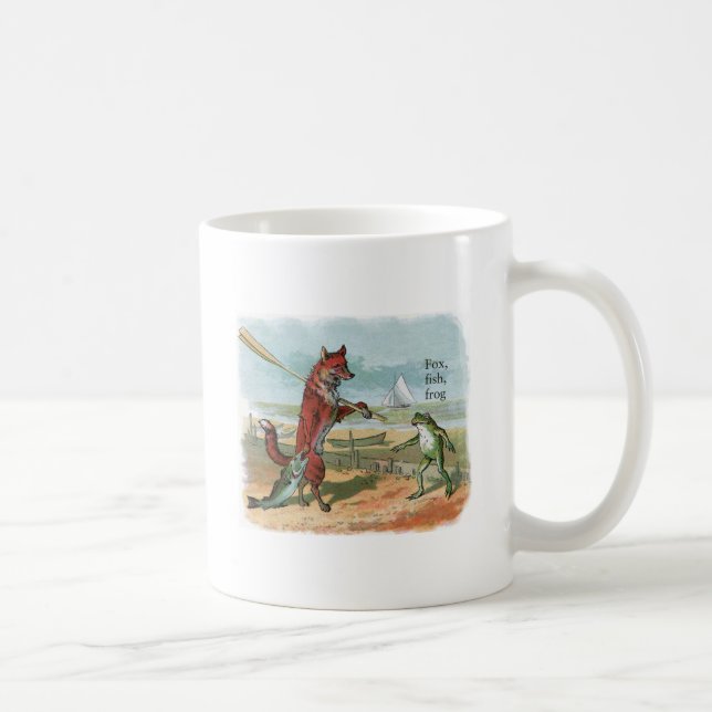 Fox Frog Fishing Antique Illustration Coffee Mug (Right)