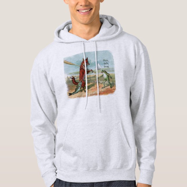 Fox Frog Fishing Antique Illustration Hoodie (Front)