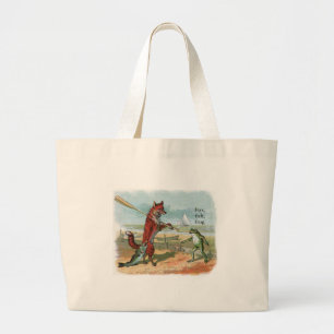 Fox Frog Fishing Antique Illustration Large Tote Bag