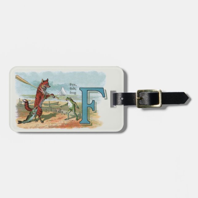 Fox Frog Fishing Antique Illustration Luggage Tag (Front Horizontal)
