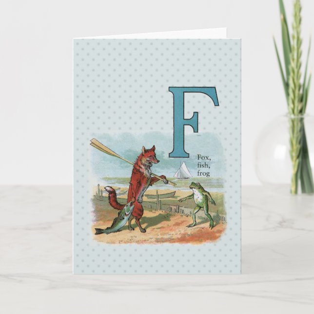 Fox Frog Fishing Antique Illustration Note Card (Front)