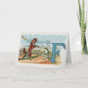 Fox Frog Fishing Antique Illustration Note Card