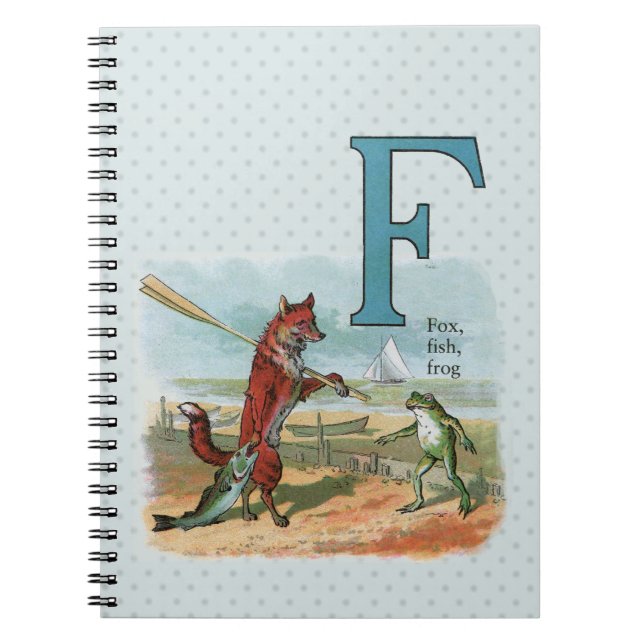 Fox Frog Fishing Antique Illustration Notebook (Front)