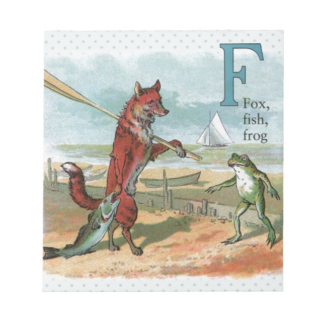 Fox Frog Fishing Antique Illustration Notepad (Front)