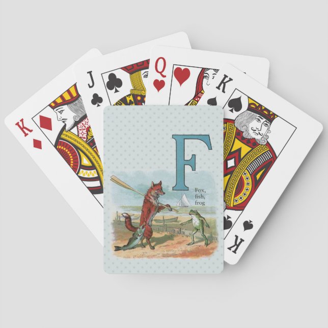 Fox Frog Fishing Antique Illustration Playing Cards (Back)