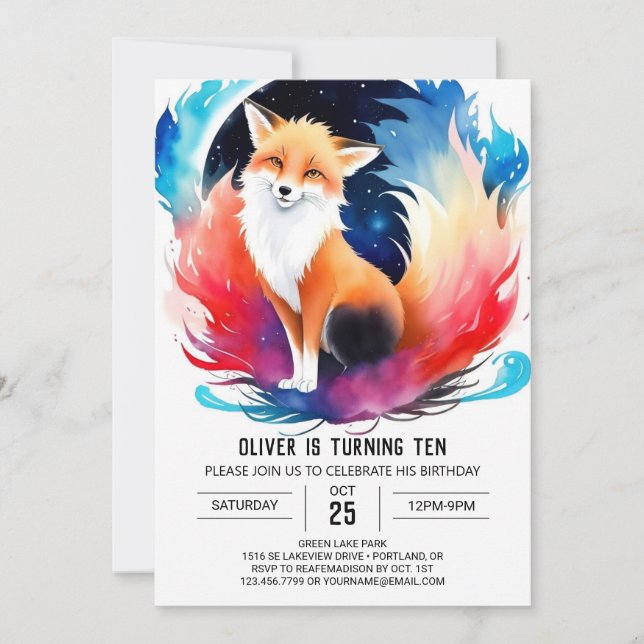 Fox Frolic in the Woods Birthday Invitation (Front)