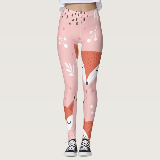 Fox Fun: Cute Forest Pattern Leggings (Front)
