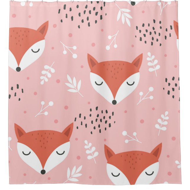 Fox Fun: Cute Forest Pattern Shower Curtain (Front)