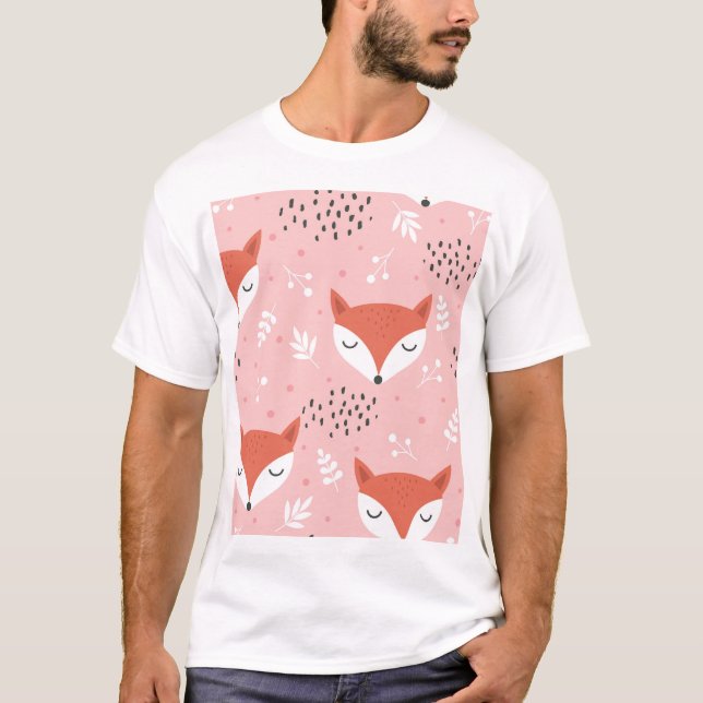 Fox Fun: Cute Forest Pattern T-Shirt (Front)