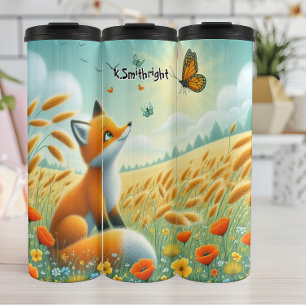Fox Gazing at Butterflies in a Wheat Field Thermal Tumbler
