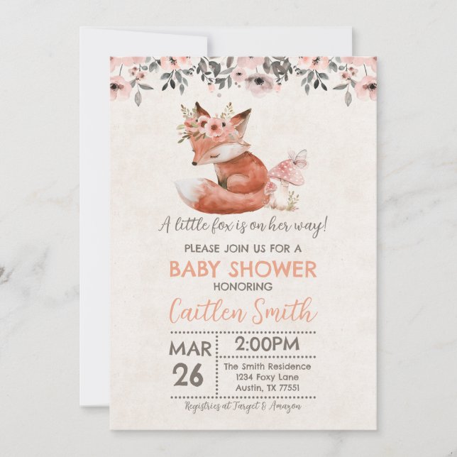 Fox Girl Baby Shower Woodland Rustic Invitation (Front)