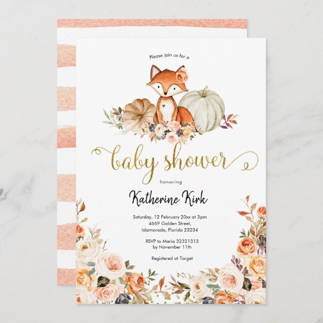 Fox Girl Fall Baby Shower Invitation (Front/Back)