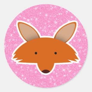 Fox Glitter Classic Round Sticker