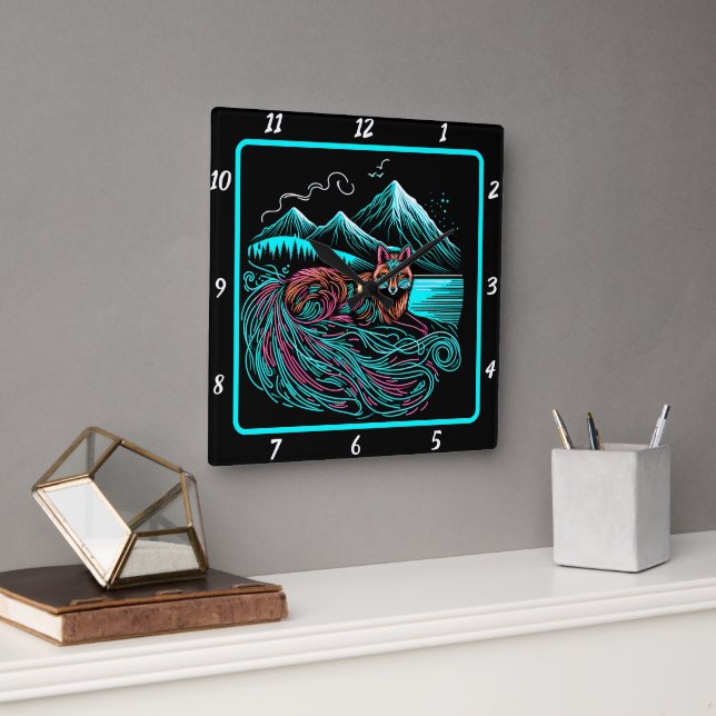 Fox Guardian of the Cliffs Square Wall Clock (Office)