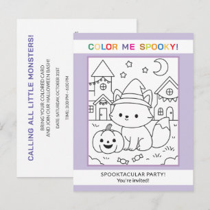 Fox Halloween Colouring Invitation Kids Activity Postcard