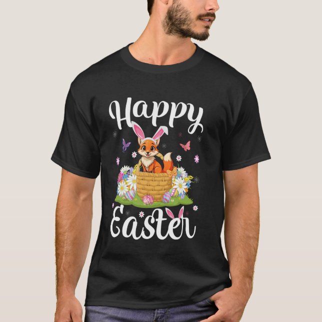 Fox Happy Easter Egg Hunt Bunny Ear Fox Easter T-Shirt (Front)