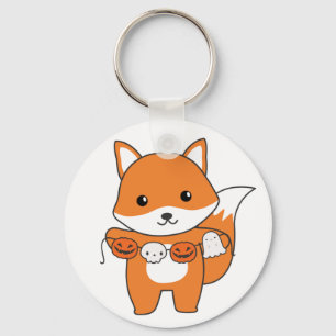 Fox Happy Halloween Pumpkin Bat Costume Keychain